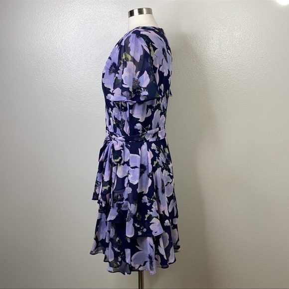ASL TAHARI Purple Floral Print Ruffle Dress - Picture 4 of 8